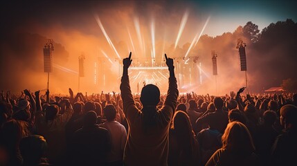 Wall Mural - Silhouette of a crowd cheering at a large outdoor concert