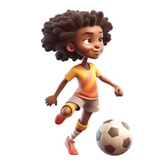 Sticker - 3D rendering of a cute african american girl playing soccer isolated on white background