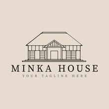 Minka House Traditional Home Japanese Line Art Logo Vector Illustration Template Design.
