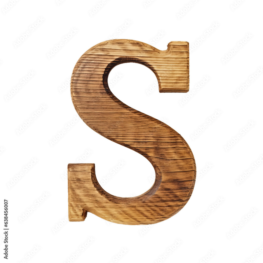 Rustic 3d wooden letter S, wood typography font, alphabet abc, isolated ...