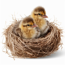 Bird Nest With Two Baby Birds , Isolated On Transparent Background Cutout , Generative AI