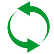 ぐるぐるカーブを描く２つの緑色の矢印（再利用、リユース、リサイクルなどにも）