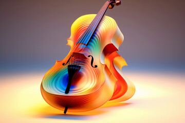 Aufkleber - an abstract geometric style rendering of a cello, with its curved body and strings composed of intersecting geometric shapes and soft, . Generative AI technology