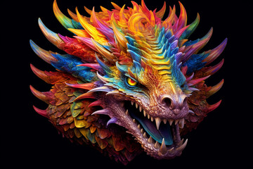 Aufkleber - A trending image depicts a mythical creature composed of a dragon skull, adorned with intricate details and fiery hues. Generative AI technology