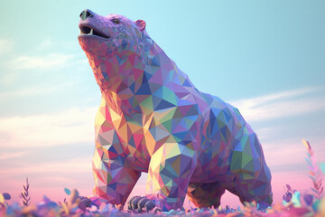 Aufkleber - A pastel-colored geometric-style Giant Ground Sloth artwork with intricate geometric shapes and soft pastel hues. Generative AI technology