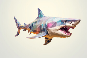 Aufkleber - A pastel-colored geometric-style Megalodon artwork with intricate geometric shapes and soft pastel hues. Generative AI technology