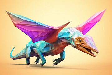 Aufkleber - A pastel-colored geometric-style Pteranodon artwork with intricate geometric shapes and soft pastel hues. Generative AI technology