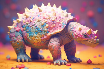 Aufkleber - A pastel-colored geometric-style Ankylosaurus artwork with intricate geometric shapes and soft pastel hues. Generative AI technology