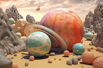 Leinwandbilder - a beautifully crafted and intricately designed planet, with geometric patterns and celestial motifs that reflect the wonder and awe of the cosmos. Generative AI technology