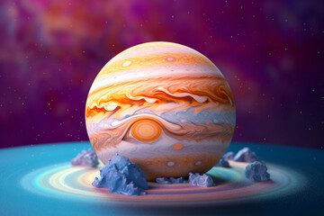 Fototapete - An abstract Jupiter with swirling geometric patterns and soft pastel colors, evoking a sense of tranquility and serenity in the cosmic expanse. Generative AI technology