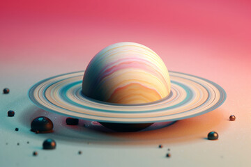 Fototapete - An abstract Saturn with swirling geometric patterns and soft pastel colors, evoking a sense of tranquility and serenity in the cosmic expanse. Generative AI technology