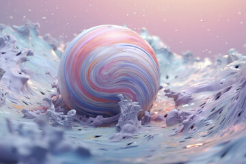 Poster - An abstract Neptune with swirling geometric patterns and soft pastel colors, evoking a sense of tranquility and serenity in the cosmic expanse. Generative AI technology