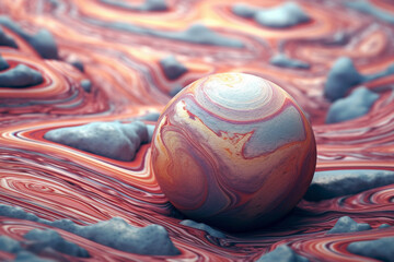 Fototapete - An abstract Haumea with swirling geometric patterns and soft pastel colors, evoking a sense of tranquility and serenity in the cosmic expanse. Generative AI technology
