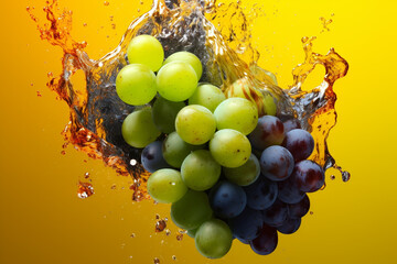 Aufkleber - An vibrant photograph Riesling grape splashed in bright paint, contemporary background. Generative AI technology