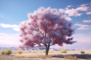 Poster - A pastel-colored Poplar tree with a majestic mane, rendered in soft hues of pink, purple, and blue, exuding a serene and regal presence. Generative AI technology
