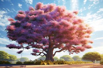 Poster - A pastel-colored Mango tree with a majestic mane, rendered in soft hues of pink, purple, and blue, exuding a serene and regal presence. Generative AI technology