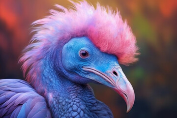 Poster - A pastel-colored Dodo Bird with a majestic mane, rendered in soft hues of pink, purple, and blue, exuding a serene and regal presence. Generative AI technology