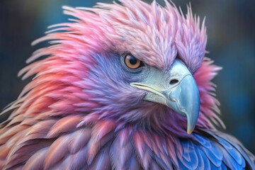 Poster - A pastel-colored Haast's Eagle with a majestic mane, rendered in soft hues of pink, purple, and blue, exuding a serene and regal presence. Generative AI technology