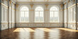 canvas print picture - Big Empty room in light colors, big windows, vintage style. Empty banquet hall with a parquet floor. 