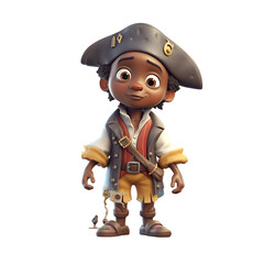 Poster - 3D Render of an African American Boy Pirate Isolated on White Background