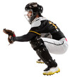 © master1305 - Man in helmet sitting in uniform and helmet, baseball player isolated on transparent background. Side view. Concept of professional sport, hobby, competition, game, active lifestyle.