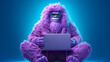 Illustration of a purple yeti sitting in front of a laptop