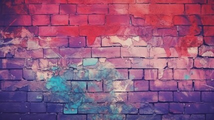 Magenta purple red old brick wall. Toned colorful grunge background created with Generative AI