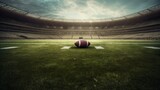Fototapeta Fototapety sport - 3D rendering of a rugby ball on the field in a stadium