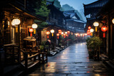 Fototapeta Uliczki - Old chinese town with narrow streets in a rainy day