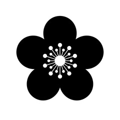 Wall Mural - Sakura flower black icon. Stylized flower isolated on white background.