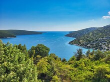 Sunny Day. Beautiful Outdoors On Sunny Spring Day. Bodrum Peninsula. Incredible Views Of The Island In The Middle Of The Lake And The Landscape Around. Summer Time. Calm, Joyful And Happy Image