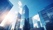 © pinkrabbit - Modern office building or business center. High-rise windor buildings made of glass reflect the clouds and the sunlight. empty street outside  wall modernity civilization. growing up business