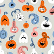 Pumpkins characters Halloween vector pattern