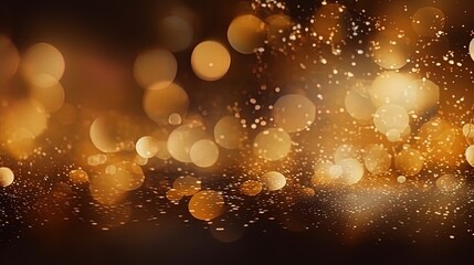 Wall Mural - Gold glitters background. shimmering blur spot lights Bokeh Shiny gold light background texture.