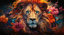  Creative Colorful Lion King Head On Pop Art Style With Soft Mane And Color Background