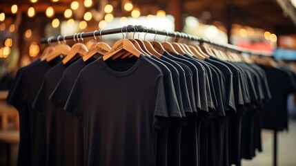 Wall Mural - Black t-shirts hangers in shop. 