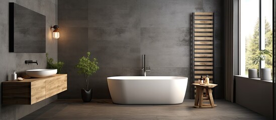 Aufkleber - Contemporary bathroom furnished with gray and wood accents