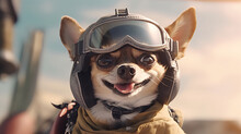 Dog With Glasses And A Pilot's Cap, Parachutist, Portrait Generative Ai