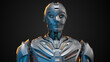 3d rendering of detailed futuristic robot man or humanoid cyborg. Upper front body isolated on dark background