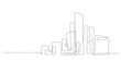 Continuous single line city landscape panorama. One line cityscape. Downtown landscape with skyscrapers. Architectural panorama. Hand drawn sketch with silhouettes, city, skyscraper, building. Vector