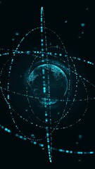 Wall Mural - motion graphic of blue digital earth sphere logo with particle ring circle rotation and earth sphere