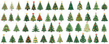 Set Of Christmas Tree. In The Style Of Flat Design Hand Drawing. Isolated On A Transparent Background. Eps 10