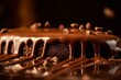 canvas print picture - Close-up of chocolate dripped on a brown background. Generative AI
