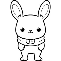 Poster - Cute bunny with scarf black outline animal