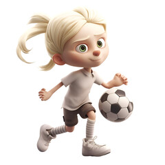 Wall Mural - 3d rendering of a little girl playing soccer isolated on white background