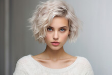 Generative AI Picture Portrait Of Young Beautiful Woman With Short Haircut Styling