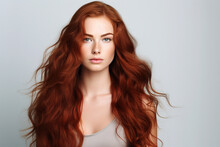 Generative AI Portrait Of Fashion Model Red Hair Girl Advertising Hair Coloring Salon