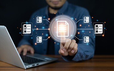 Documents management information system concept, Businessman using visual screen internet for Documents management information system and ERP program data directory in company, ERP document management