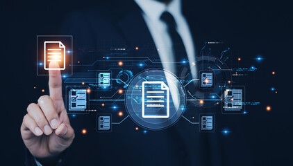 Documents management information system concept, Businessman using visual screen internet for Documents management information system and ERP program data directory in company, ERP document management