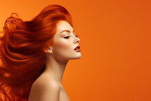 Generative AI Picture Of Attractive Redhead Woman Model Symbolizing Autumn Season Over Background